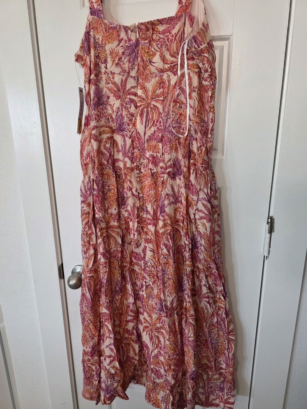 NWT Maggy London Tropical Print Midi Dress Size 14 Pink Palm Fit & Flare Sundres - Picture 12 of 12